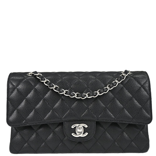 Chanel Black Caviar Skin Medium Classic Double Flap Shoulder Bag