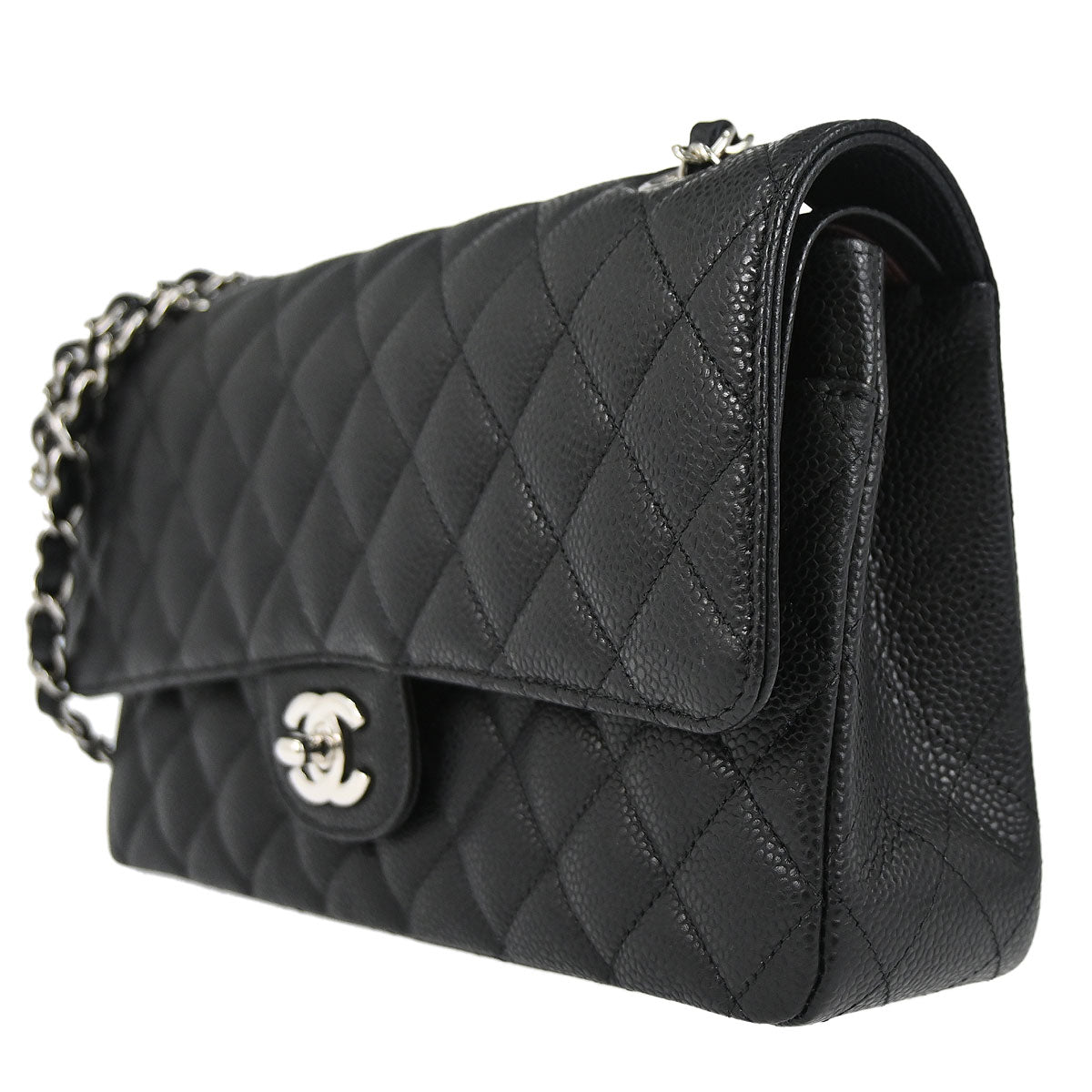 Chanel Black Caviar Skin Medium Classic Double Flap Shoulder Bag
