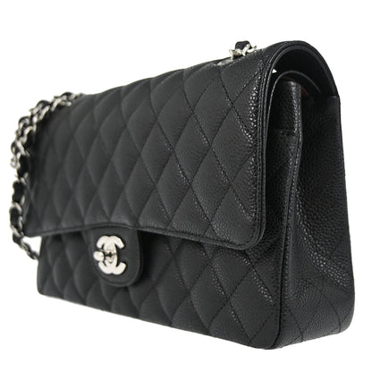 Chanel Black Caviar Skin Medium Classic Double Flap Shoulder Bag