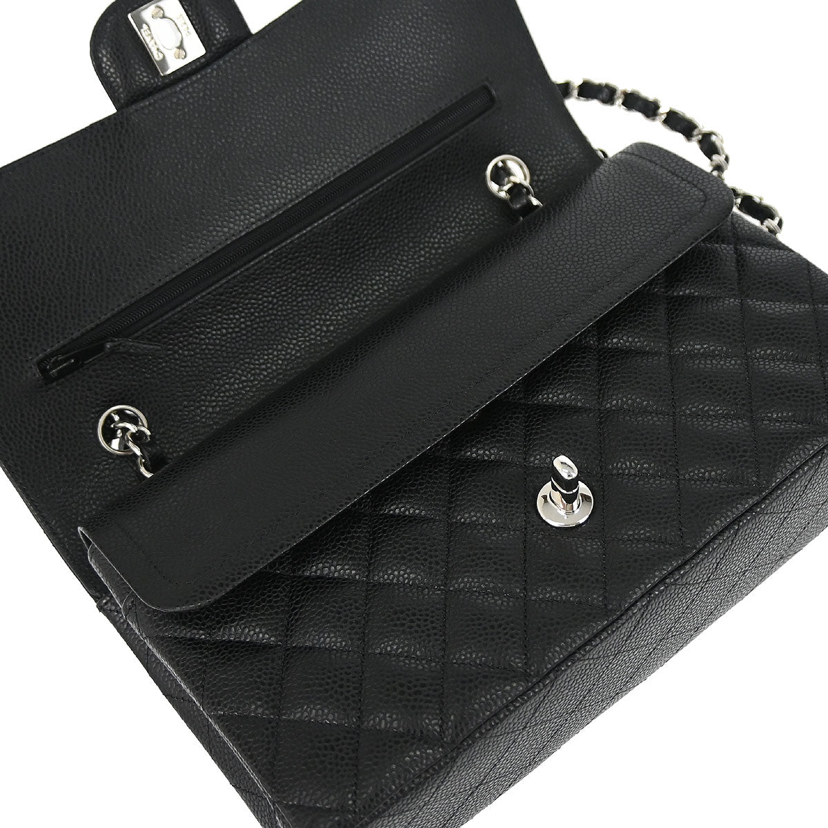 Chanel Black Caviar Skin Medium Classic Double Flap Shoulder Bag