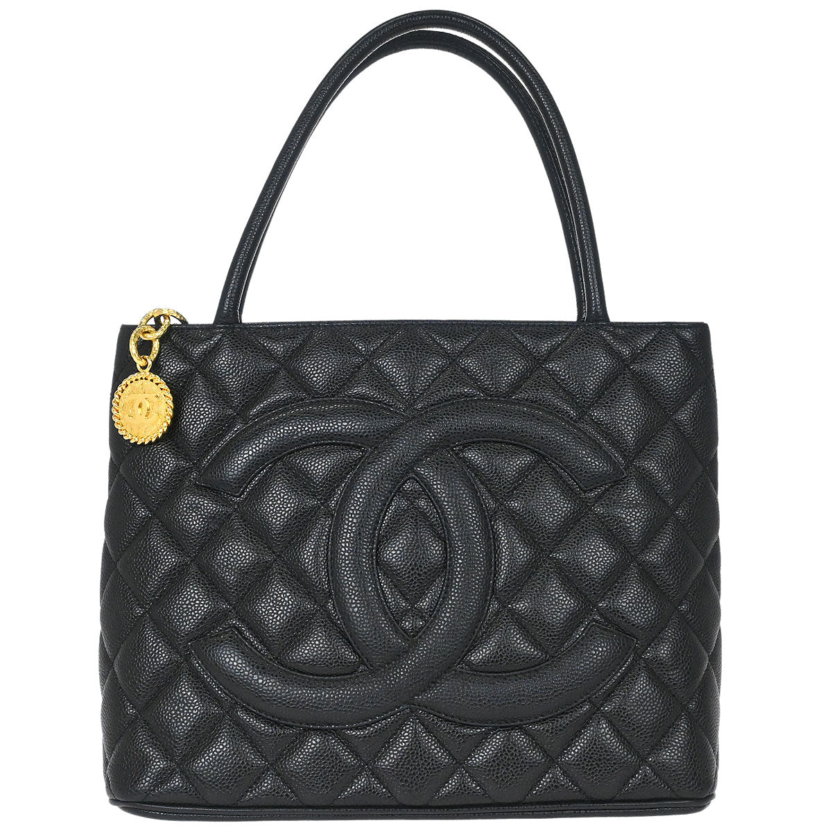 Chanel Black Caviar Skin Medallion Tote Handbag