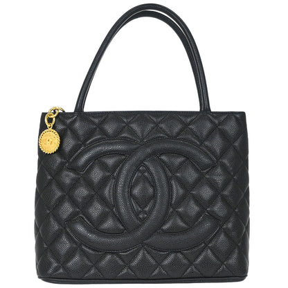Chanel Black Caviar Skin Medallion Tote Handbag