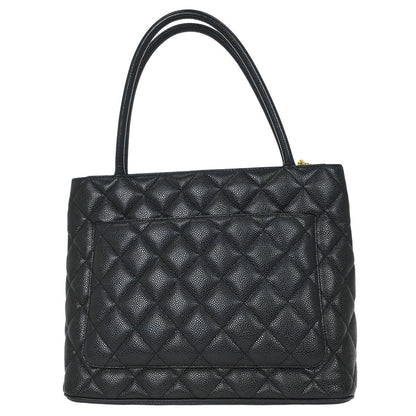 Chanel Black Caviar Skin Medallion Tote Handbag