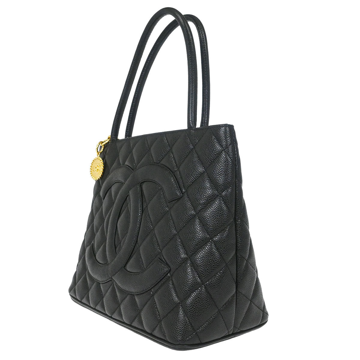 Chanel Black Caviar Skin Medallion Tote Handbag
