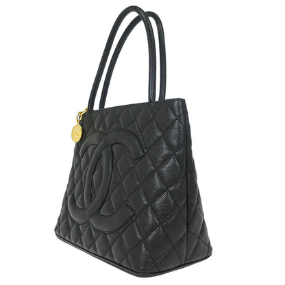 Chanel Black Caviar Skin Medallion Tote Handbag