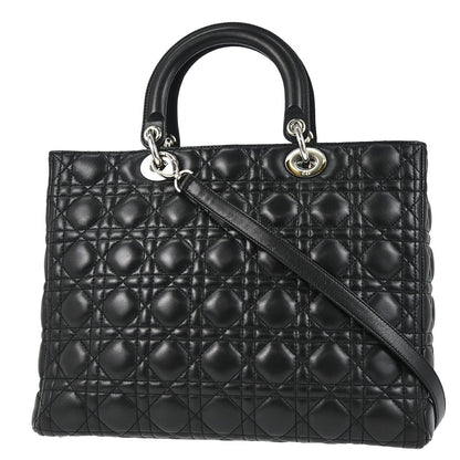 Christian Dior Black Lambskin Large Lady Dior Cannage 2way Shoulder Handbag