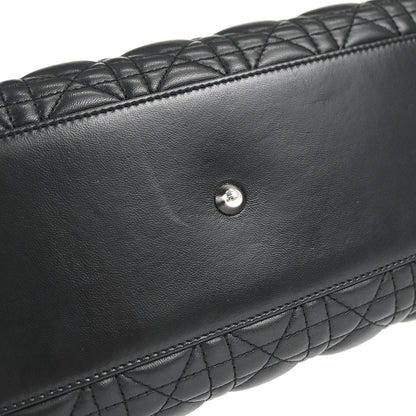 Christian Dior Black Lambskin Large Lady Dior Cannage 2way Shoulder Handbag