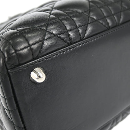Christian Dior Black Lambskin Large Lady Dior Cannage 2way Shoulder Handbag