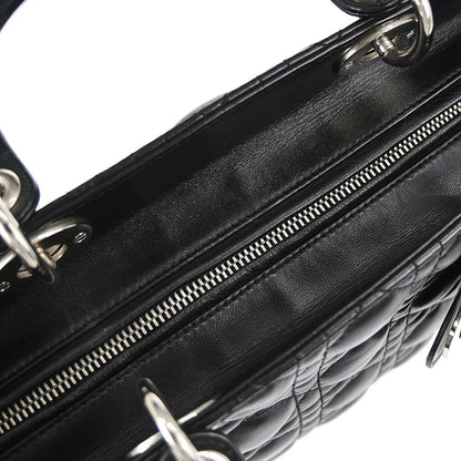Christian Dior Black Lambskin Large Lady Dior Cannage 2way Shoulder Handbag