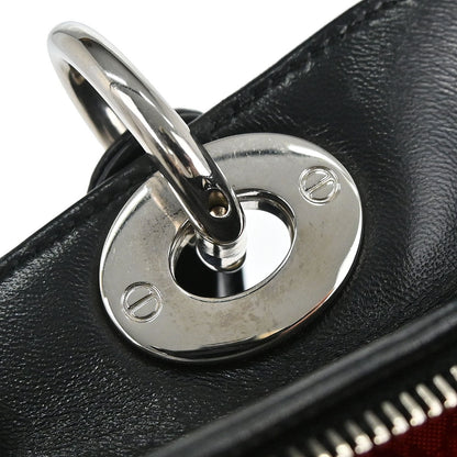 Christian Dior Black Lambskin Large Lady Dior Cannage 2way Shoulder Handbag