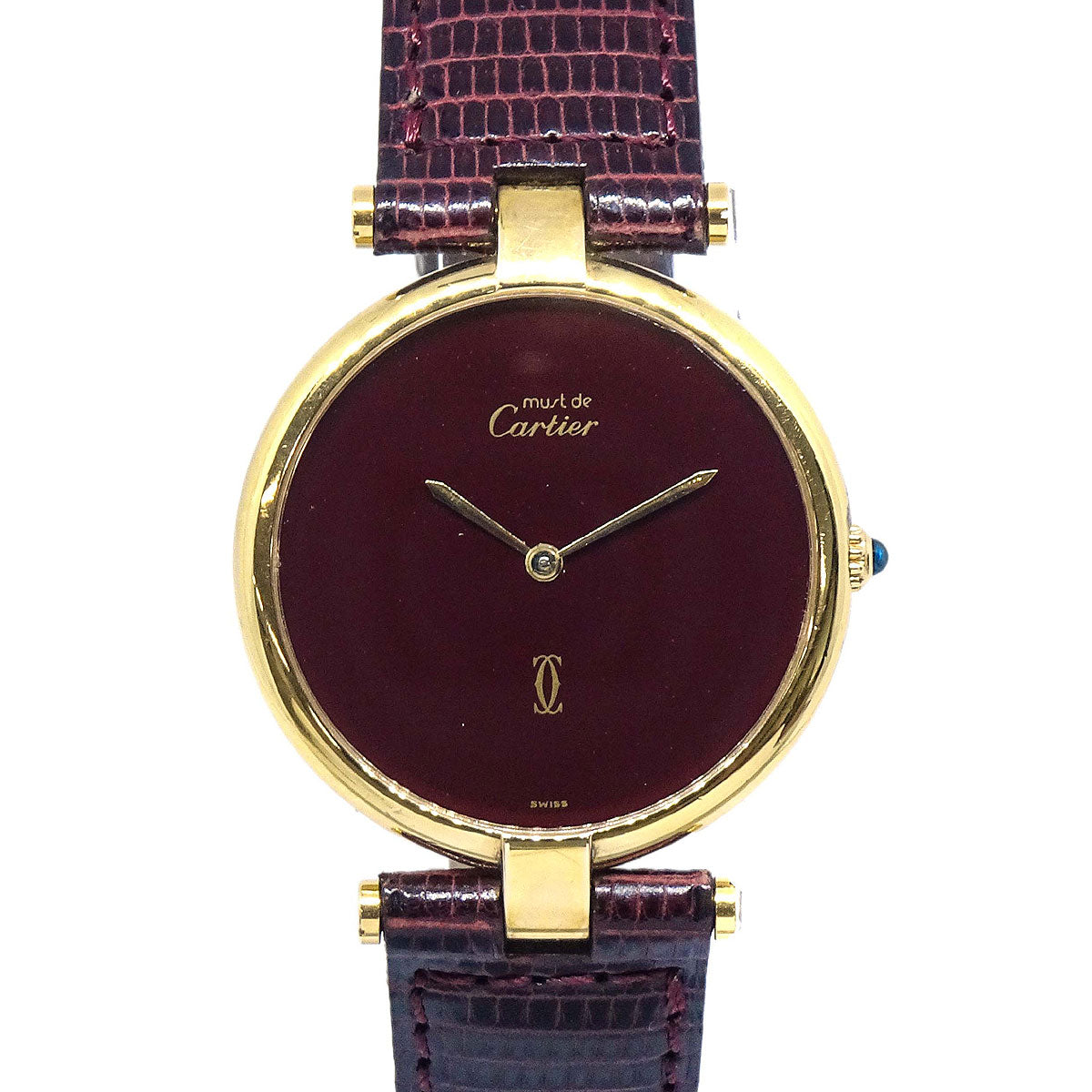 Cartier * Must VLC Quartz Watch SV925 Lizard Bordeaux
