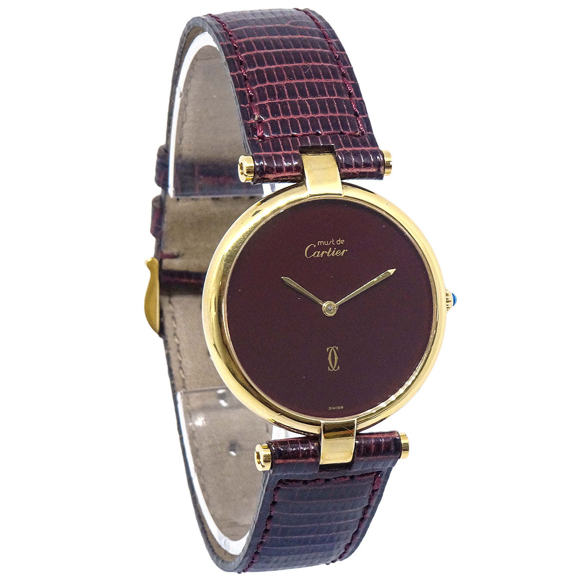 Cartier * Must VLC Quartz Watch SV925 Lizard Bordeaux
