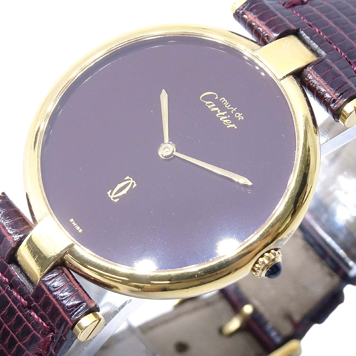 Cartier * Must VLC Quartz Watch SV925 Lizard Bordeaux