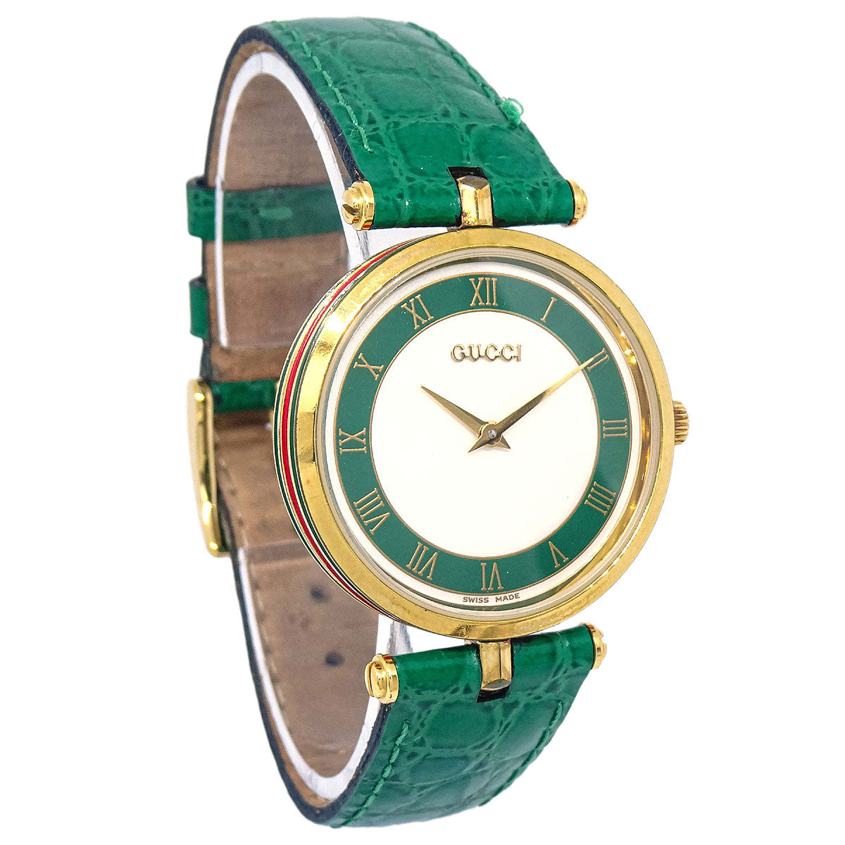 Gucci * Quartz Watch SS Crocodile Green