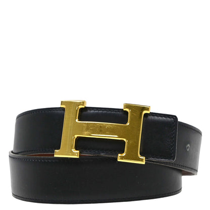 Hermes Black Brown Box Calf Constance Reversible Belt #80 Small Good