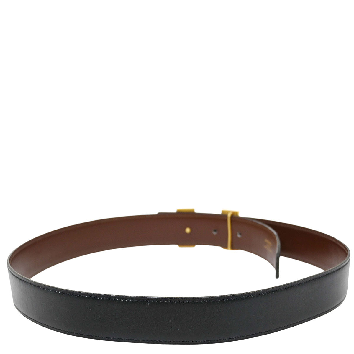 Hermes Black Brown Box Calf Constance Reversible Belt #80 Small Good