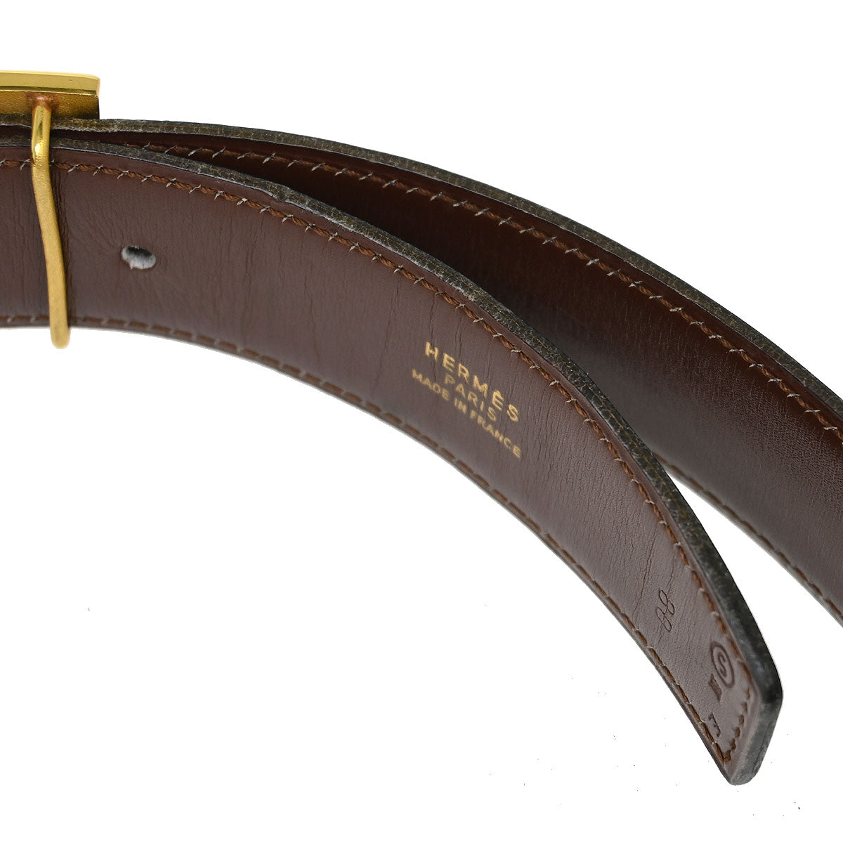 Hermes Black Brown Box Calf Constance Reversible Belt #80 Small Good