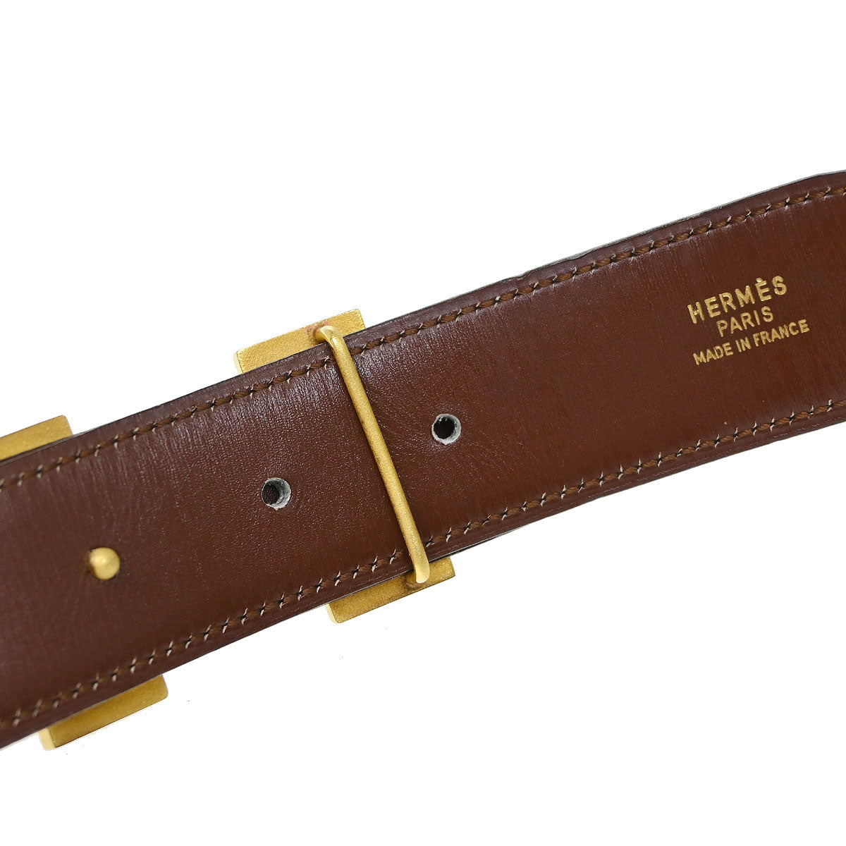Hermes Black Brown Box Calf Constance Reversible Belt #80 Small Good
