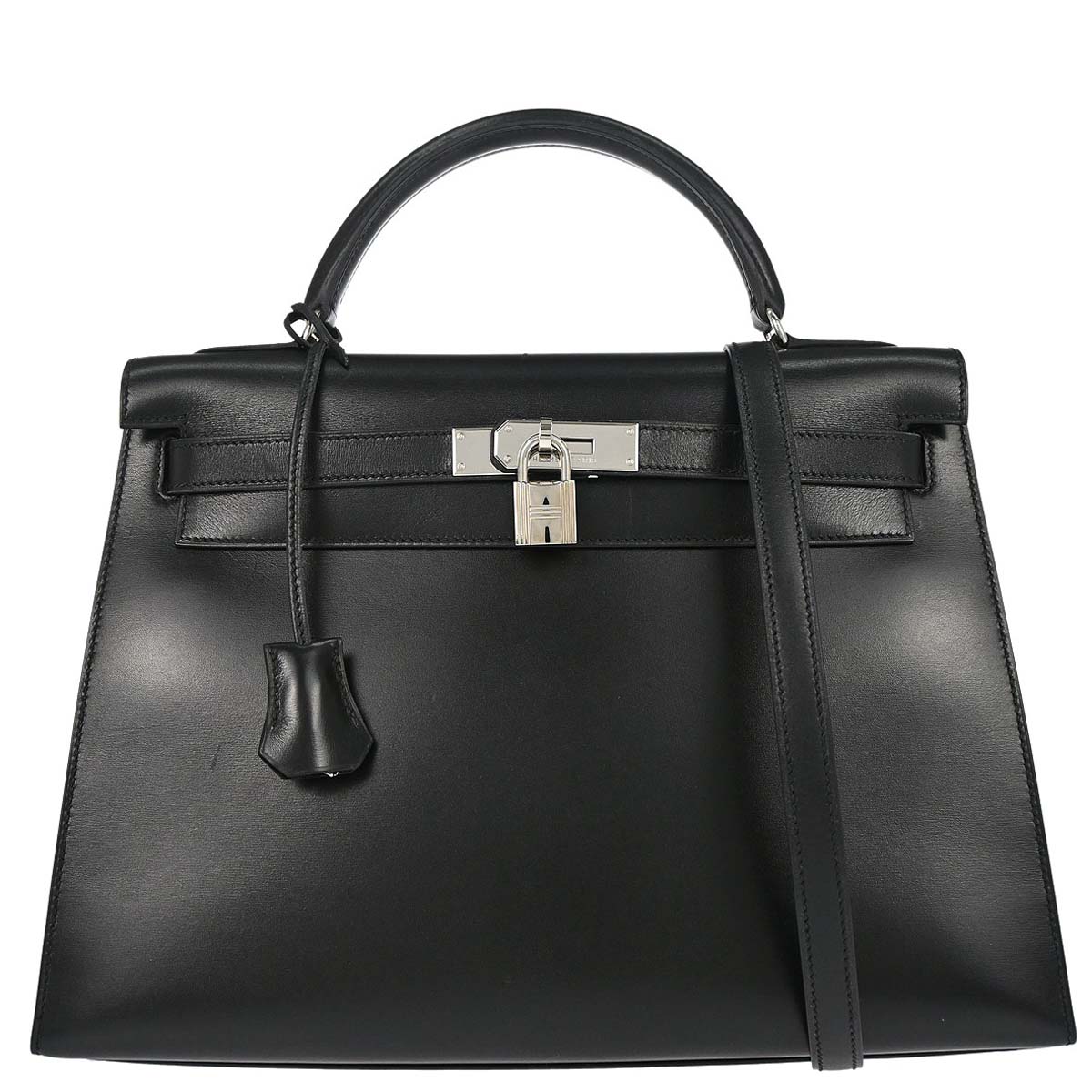 Hermes Black Box Calf Kelly 32 Sellier 2way Shoulder Handbag