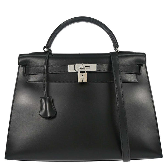 Hermes Black Box Calf Kelly 32 Sellier 2way Shoulder Handbag