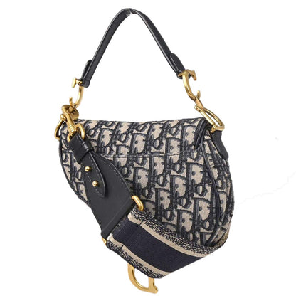 Christian Dior Navy Trotter Oblique Saddle 2way Shoulder Handbag