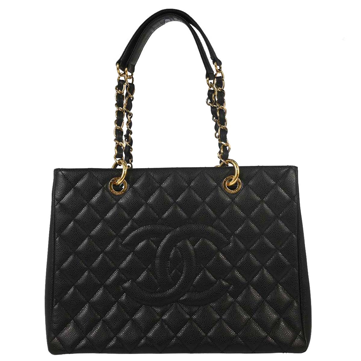 Chanel Black Caviar Skin Grand Shopping Tote GST Chain Handbag