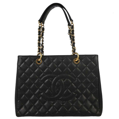 Chanel Black Caviar Skin Grand Shopping Tote GST Chain Handbag