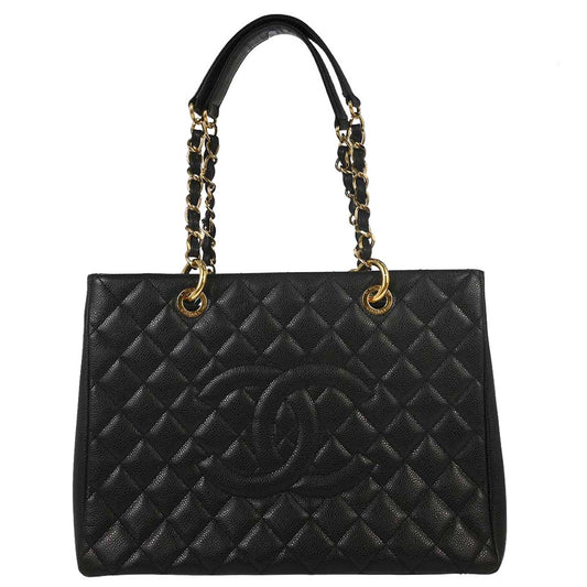 Chanel Black Caviar Skin Grand Shopping Tote GST Chain Handbag