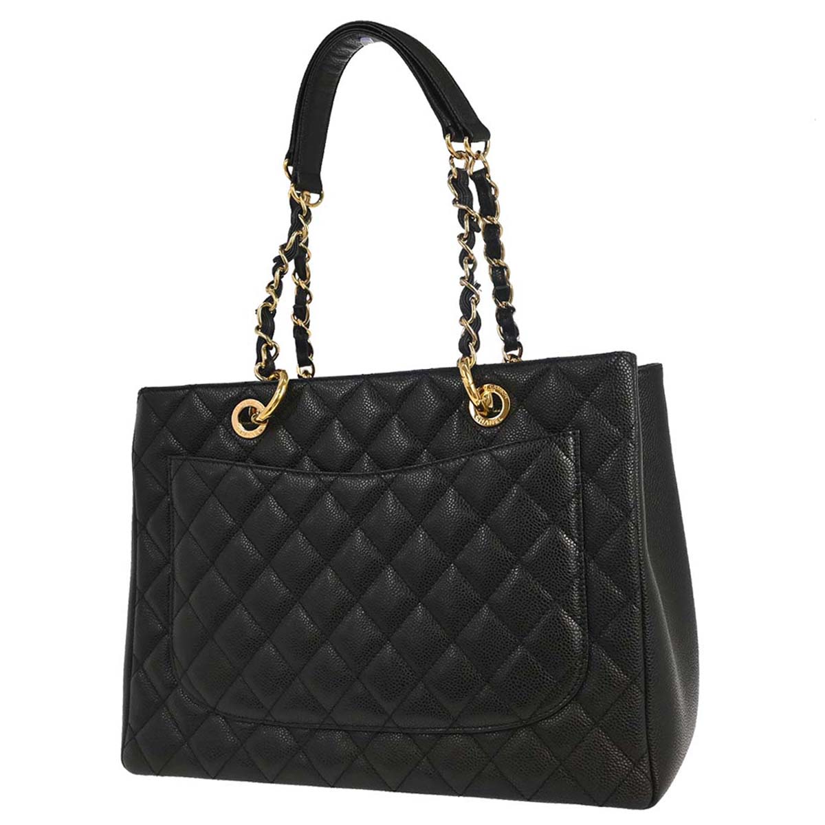 Chanel Black Caviar Skin Grand Shopping Tote GST Chain Handbag