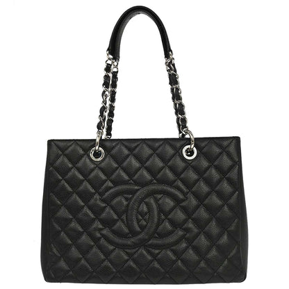 Chanel 2014 Black Caviar Skin Grand Shopping Tote GST Chain Handbag
