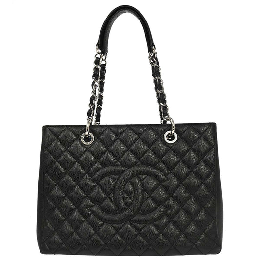 Chanel 2014 Black Caviar Skin Grand Shopping Tote GST Chain Handbag