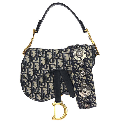 Christian Dior Navy Trotter Oblique Saddle 2way Shoulder Handbag