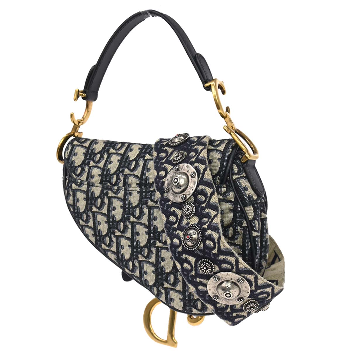 Christian Dior Navy Trotter Oblique Saddle 2way Shoulder Handbag