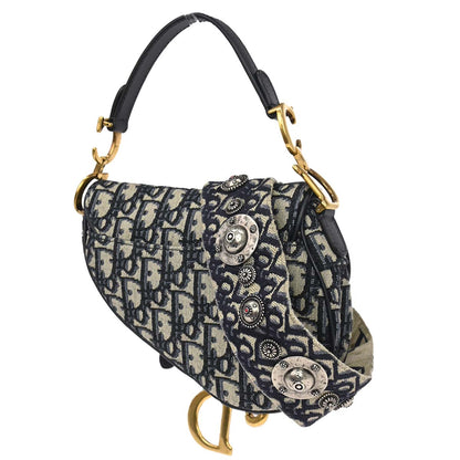 Christian Dior Navy Trotter Oblique Saddle 2way Shoulder Handbag