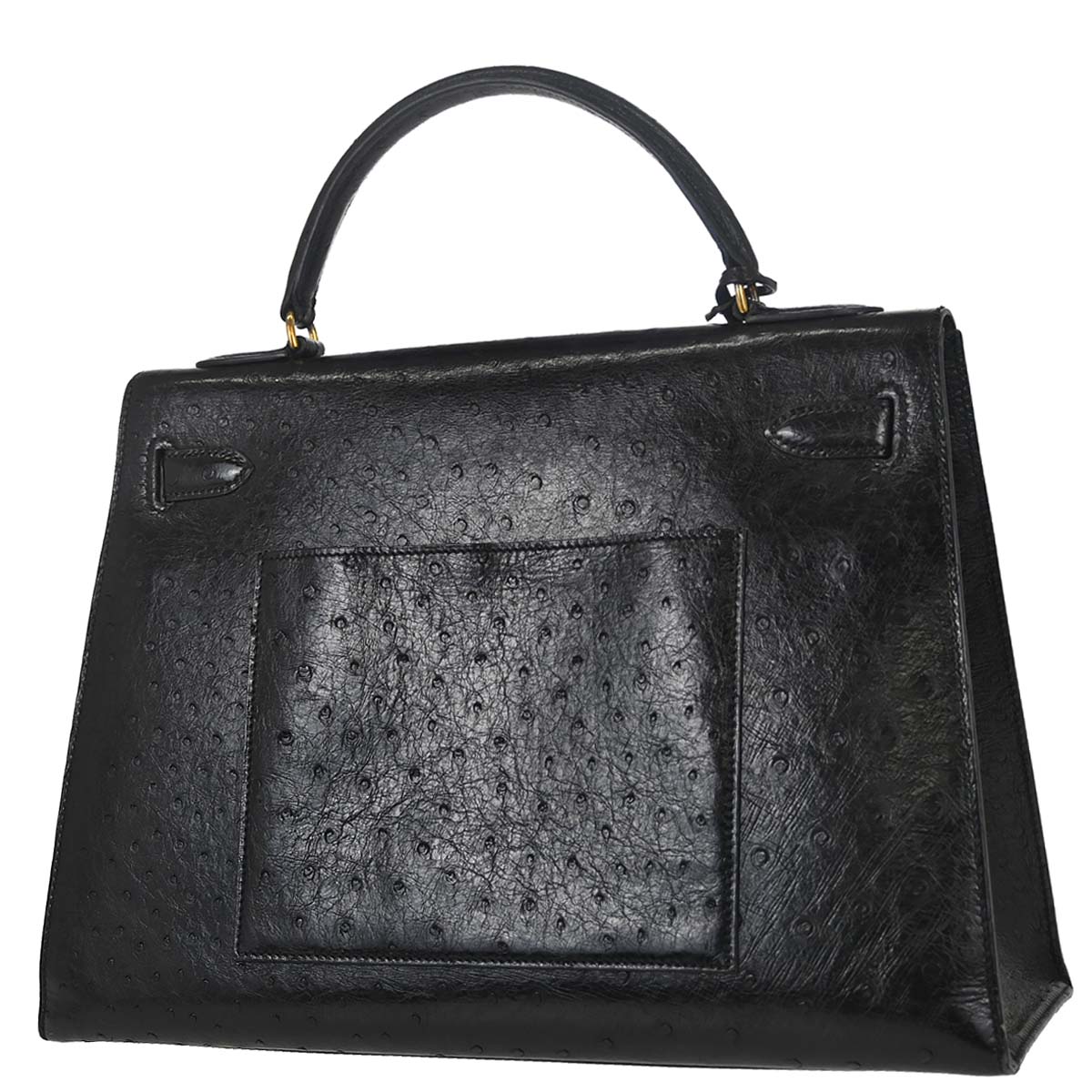 Hermes * Black Ostrich Kelly 32 Sellier Handbag