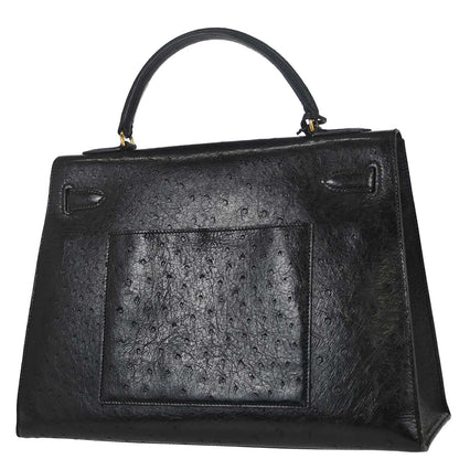 Hermes * Black Ostrich Kelly 32 Sellier Handbag