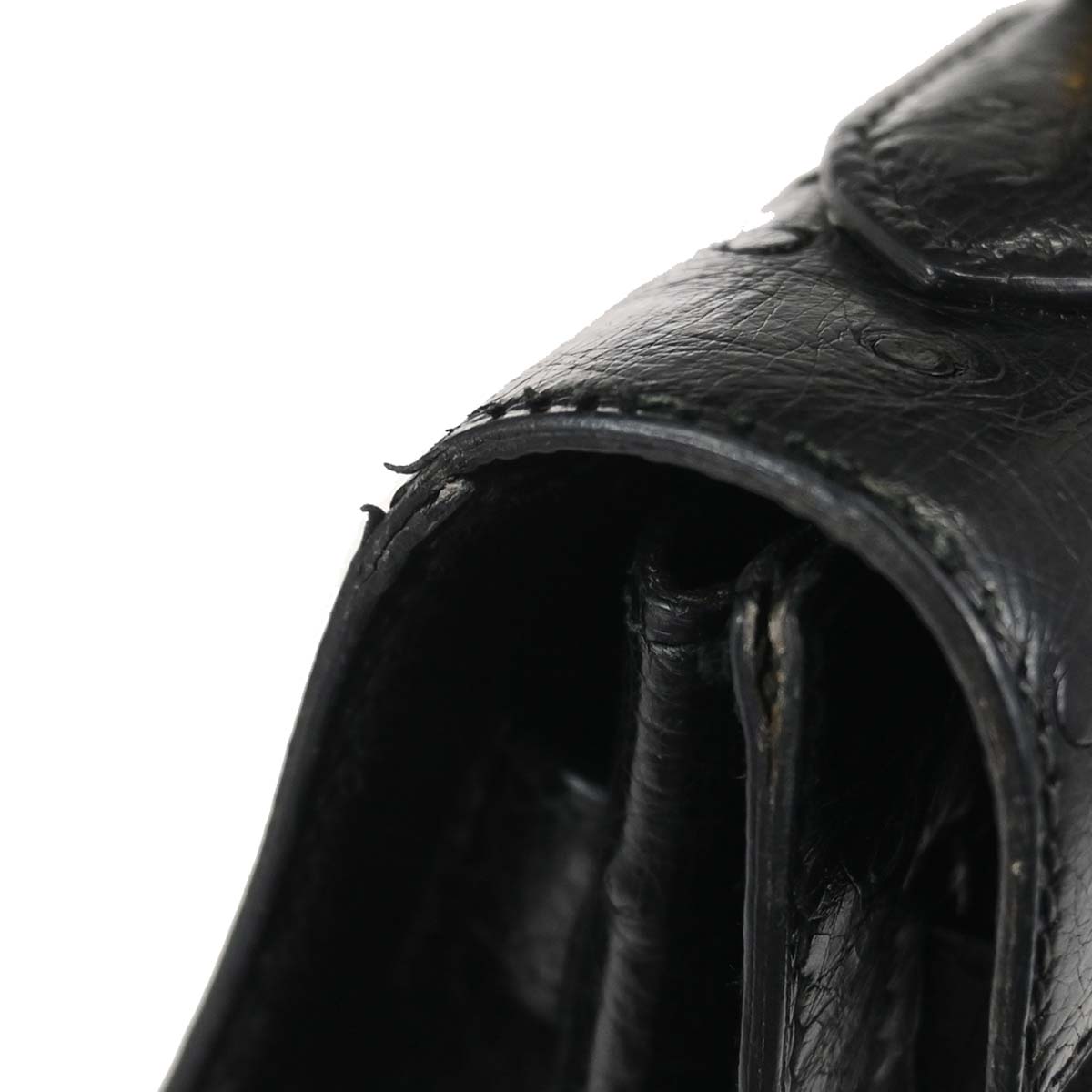 Hermes * Black Ostrich Kelly 32 Sellier Handbag