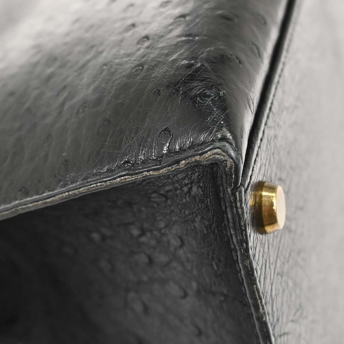 Hermes * Black Ostrich Kelly 32 Sellier Handbag