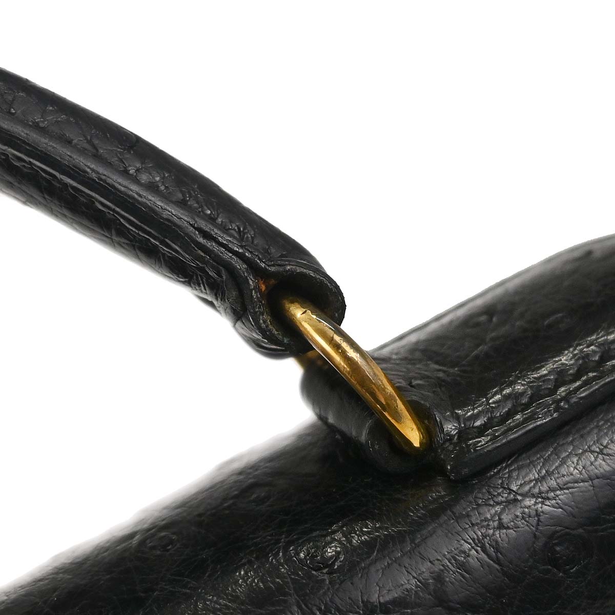 Hermes * Black Ostrich Kelly 32 Sellier Handbag