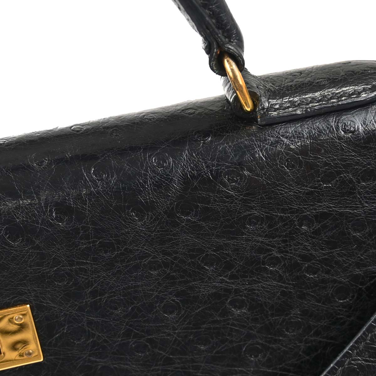 Hermes * Black Ostrich Kelly 32 Sellier Handbag