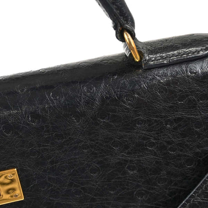 Hermes * Black Ostrich Kelly 32 Sellier Handbag