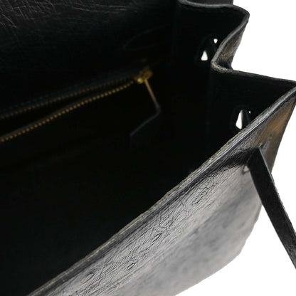 Hermes * Black Ostrich Kelly 32 Sellier Handbag