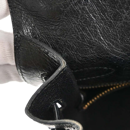 Hermes * Black Ostrich Kelly 32 Sellier Handbag