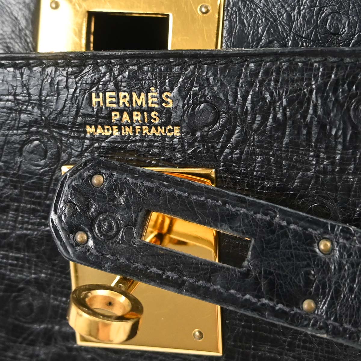 Hermes * Black Ostrich Kelly 32 Sellier Handbag