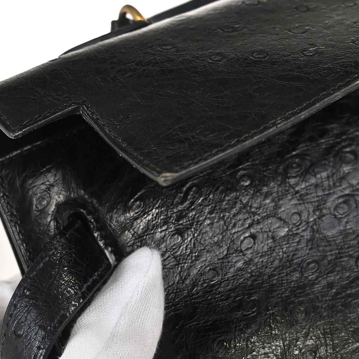 Hermes * Black Ostrich Kelly 32 Sellier Handbag