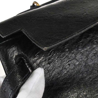 Hermes * Black Ostrich Kelly 32 Sellier Handbag