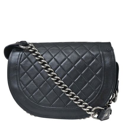 Chanel Black Calfskin Pony Hair Paris-Dallas Saddle Shoulder Bag