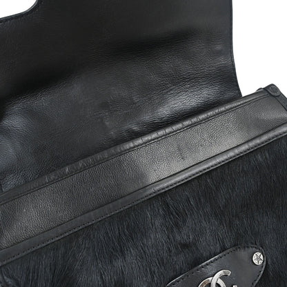 Chanel Black Calfskin Pony Hair Paris-Dallas Saddle Shoulder Bag
