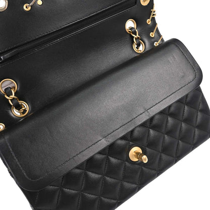 Chanel 2019 Black Lambskin Medium Piercing Chic Double Flap Shoulder Bag