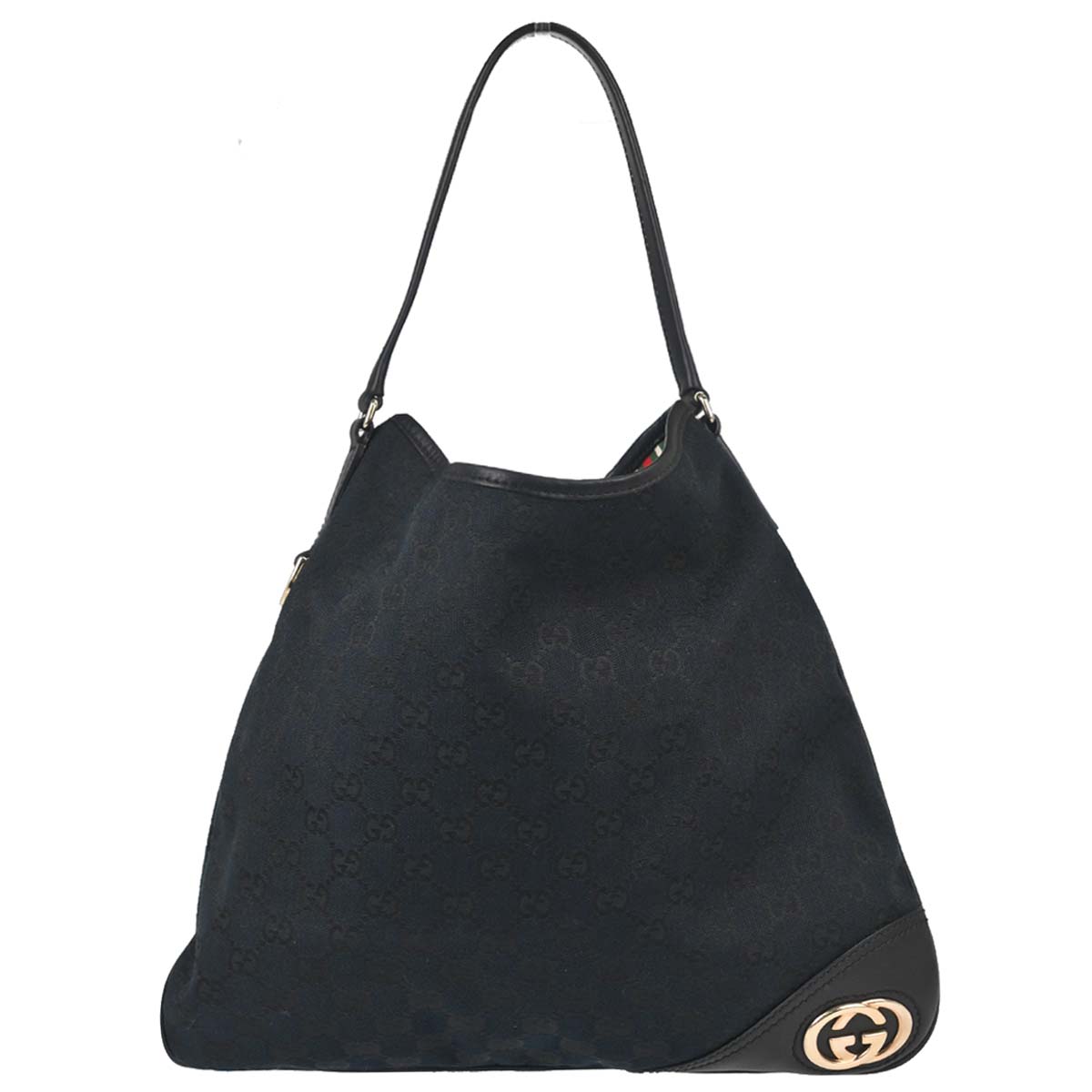 Gucci Black Canvas Interlocking GG Hobo Handbag